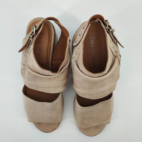 Ron White Woman’s Tan Leather Slingback Block Heel Sandals Size 6.5 - Picture 4 of 8